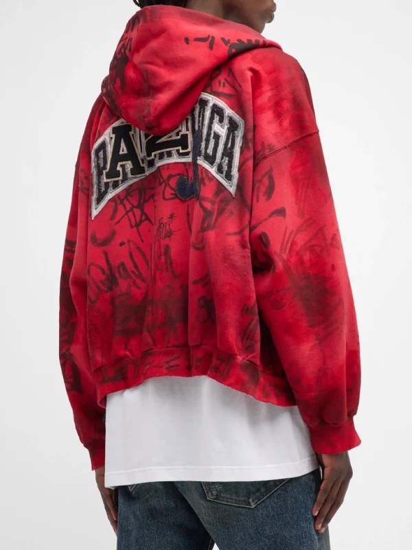 Balenciaga Skater Zip Up Hoodie Tie Dye Hoodie Red