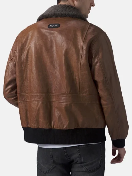 Mens Brown Leather Flight Jacket Back