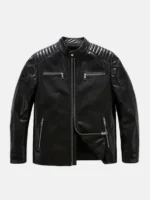 Mens Classic Black Leather Racer Jacket Front