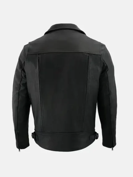 Mens Vented Black Biker Leather Jacket Back