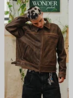 Mutimer Brown Leather Jacket Front