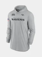 2024 Baltimore Ravens Salute to Service Long Sleeve Hooded T-Shirt Grey