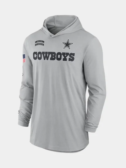 2024 Dallas Cowboys Salute to Service Long Sleeve Hooded Grey T-Shirt