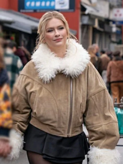 Emily-in-Paris-S04-Camille-Razat-Beige-Suede-Fur-Jacket