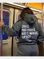 Smile You Made Gods Wake Up List Pullover Hoodie Grey