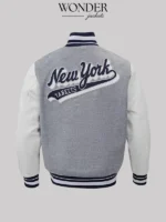 New York Yankees Script Tail Grey Wool Varsity Jacket