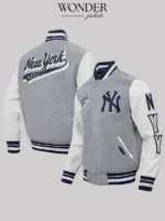 Pro Standard Heather Gray New York Yankees Script Tail Wool Full-Zip Varsity Jacket