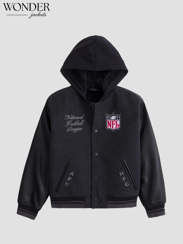 Abercrombie NFL Winterized Hooded Bomber Jacket Black Abercrombie NFL Winterized Hooded Bomber Jacket Black