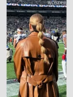 Bills vs Dolphins Erin Andrews Leather Brown Trench Coat