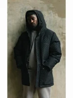 Black Oba Cotton Monogram Hooded Puffer Jacket
