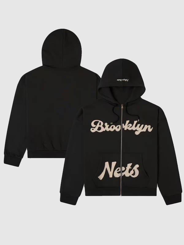 Brooklyn Nets bǝrō x Kid Super Black Full-Zip Hoodie Brooklyn Nets bǝrō x Kid Super Black Full-Zip Hoodie