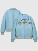 Brooklyn Nets bǝrō x Kid Super Blue Leather Varsity Jacket