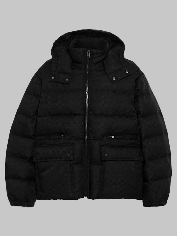 Coach Puffer Jacket | Signature Hooded Puffer Jacket Black