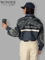 Navy Blue Leather Jacket Nude Project