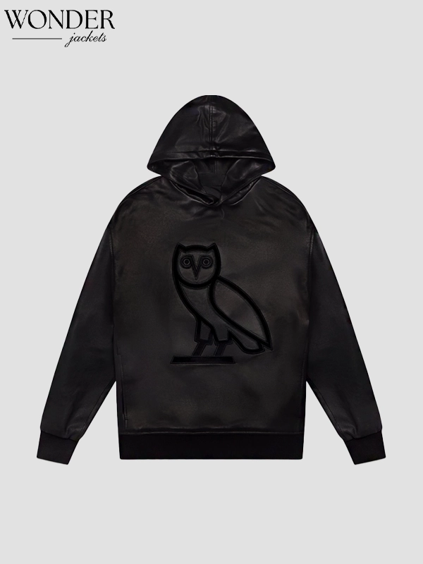 OVO Leather OG Hoodie Drake OVO Black Leather Owl Hoodie