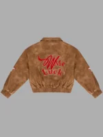 Wish Me Luck Cropped League Bomber Jacket Brown