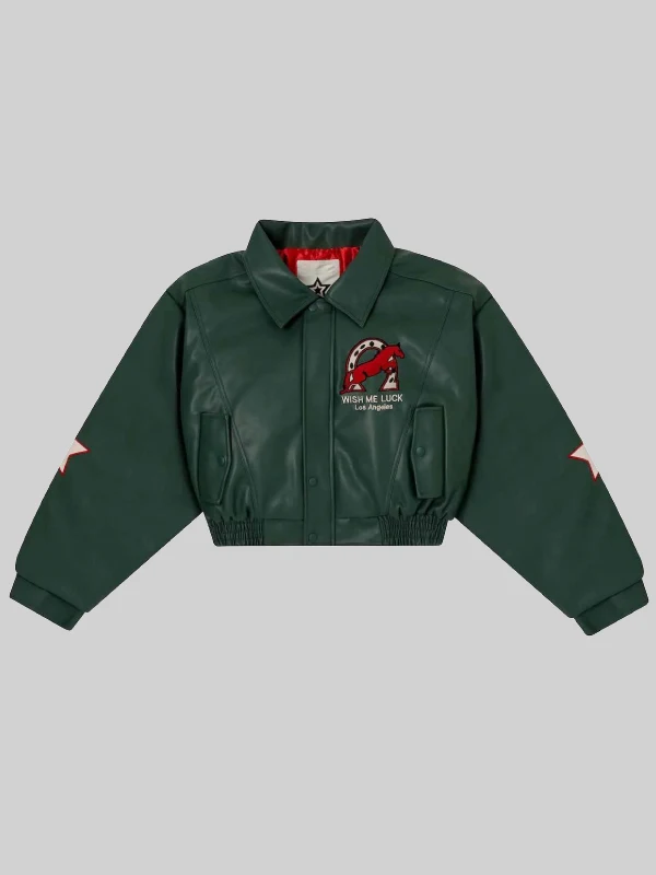 Wish Me Luck Green Cropped Leather Jacket Wish Me Luck Green Cropped Leather Jacket
