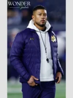 Marcus Freeman Notre Dame Purple Puffer Jacket