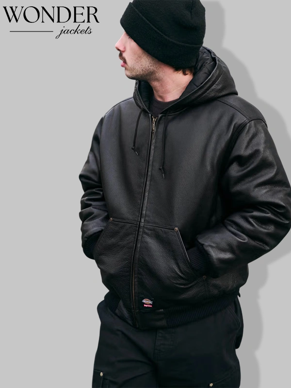 Supreme x Dickies Hooded Leather Work Jacket Black Supreme x Dickies Hooded Leather Work Jacket Black