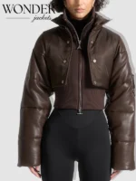 Manière De Voir Cropped Puffer Jacket Brown