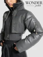 Manière De Voir Cropped Puffer Jacket Grey
