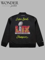 Men’s Mitchell & Ness Black Philadelphia Eagles Super Bowl LIX Champions Team Logo Satin Full-Zip Bomber Jacket