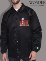 Super Bowl LIX Starter Black Coaches Satin Varsity Jacket