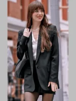 Materialists Dakota Johnson Pinstripe Blazer Black