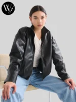 Abercrombie Bubble Hem Black Leather Bomber Jacket