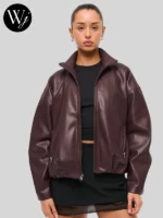 Abercrombie Bubble Hem Burgundy Leather Bomber Jacket
