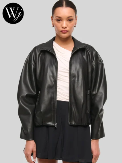 Abercrombie Bubble Hem Leather Bomber Jacket