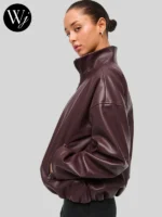 Abercrombie Burgundy Leather Bomber Jacket