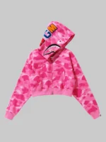 Bape Camo Cropped Shark Full Zip Hoodie Pink