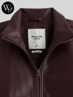 Bubble Hem Vegan Burgundy Leather Bomber Jacket Abercrombie
