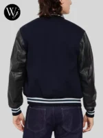 Coach Varsity Jacket With Leather Sleeves Black and Blue