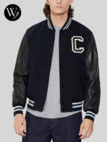 Coach Varsity Jacket With Leather Sleeves Blue and Black