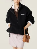 miu miu fleece jacket black