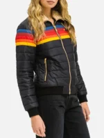 Aviator Nation 4 Stripe Rainbow Sleeves Puffer Jacket