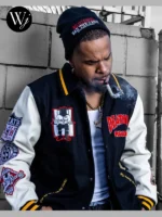 Death Row Records Black and White Patched Varsity Jacket