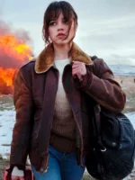 Hurry Up Tomorrow 2025 Jenna Ortega Distressed Brown Leather Jacket