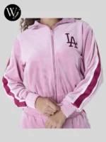 LA Dodgers Womens MLB Velour Dark Pink Track Jacket