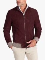 106 - Bordeaux suede lamb leather bomber jacket korean collar