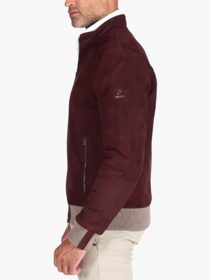Bordeaux suede lamb leather bomber jacket korean collar