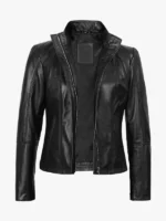 Acerra Women's Black Leather Cafe Racer Biker Jacket