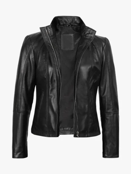 Acerra Women's Black Leather Cafe Racer Biker Jacket