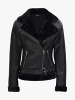 Agnes Womens Black Leather Shearling Jacket