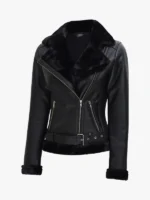 Black Agnes Leather Shearling Jacket