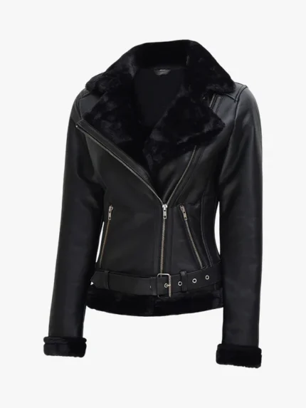 Black Agnes Leather Shearling Jacket