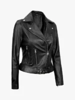 Aldo Womens Asymmetrical Black Leather Biker Jacket