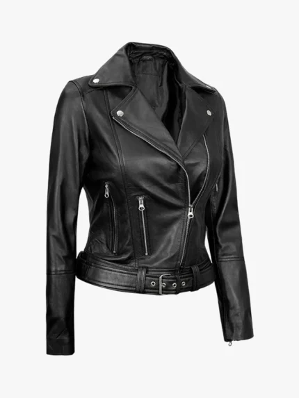 Aldo Womens Asymmetrical Black Leather Biker Jacket